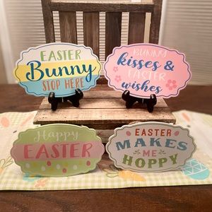 Happy Easter Hanging Wood Wall Decor Signs Set of 4,Bunny Kisses & Easter Wishes